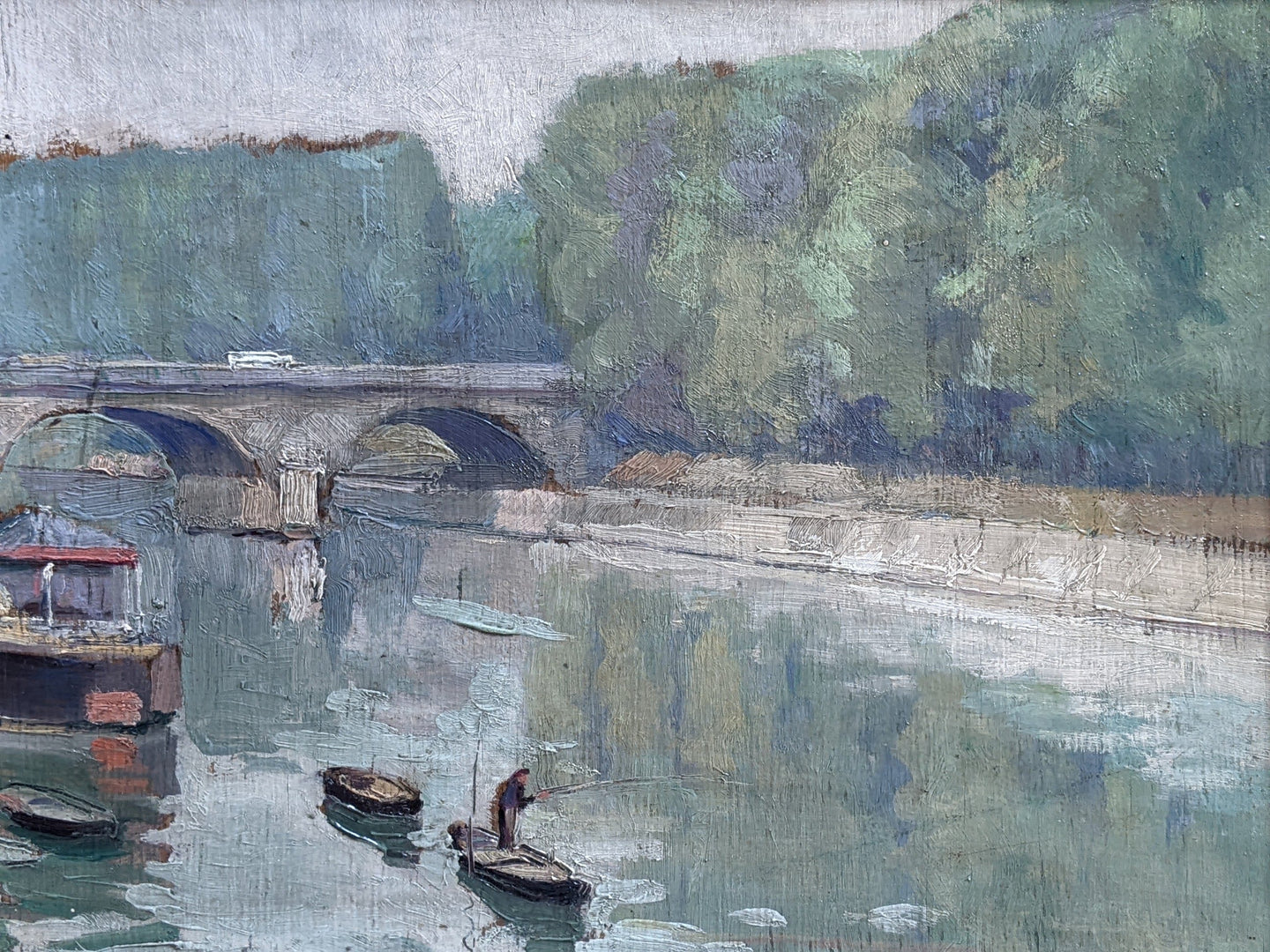 Ecole française « Pêcheur sur la seine » vers 1930