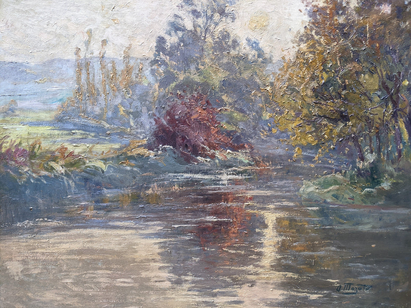 Alphonse MAZARD (1865-1939) paysage lacustre circa 1900