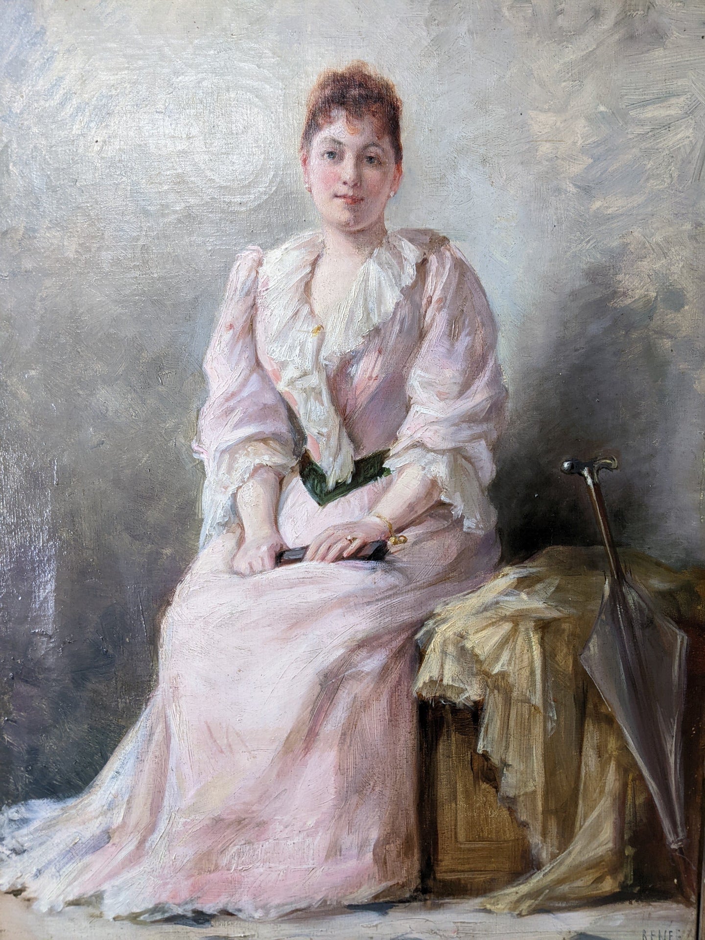 Ecole française « portrait jeune femme à l’éventail » 1892