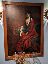 Charger l&#39;image dans la galerie, Portrait femme à l’éventail assise sur canapé circa 1870
