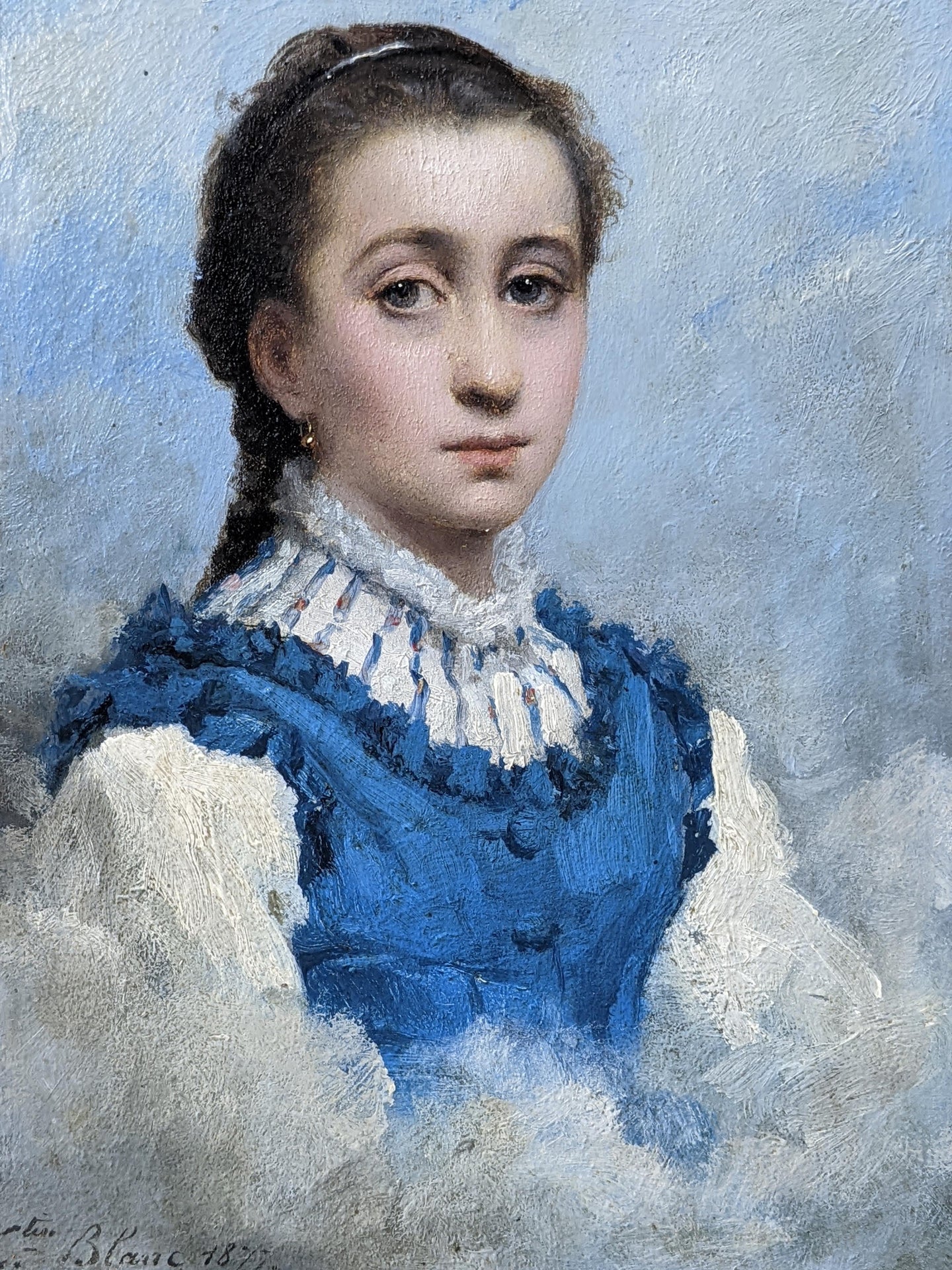 Célestin-Joseph BLANC (1818-1888) portrait jeune gilet bleu 1877