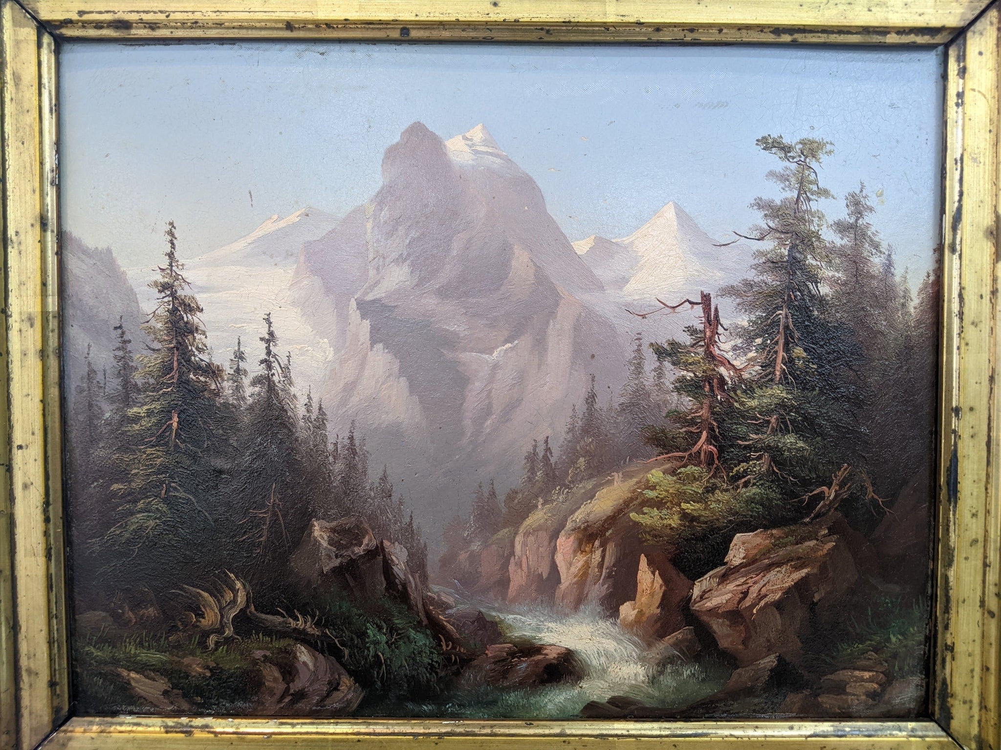 Ecole du XIXe siècle, grand tableau de montagne