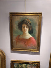 Charger l&#39;image dans la galerie, Ecole française fin XIXe portrait jeune femme en rouge

