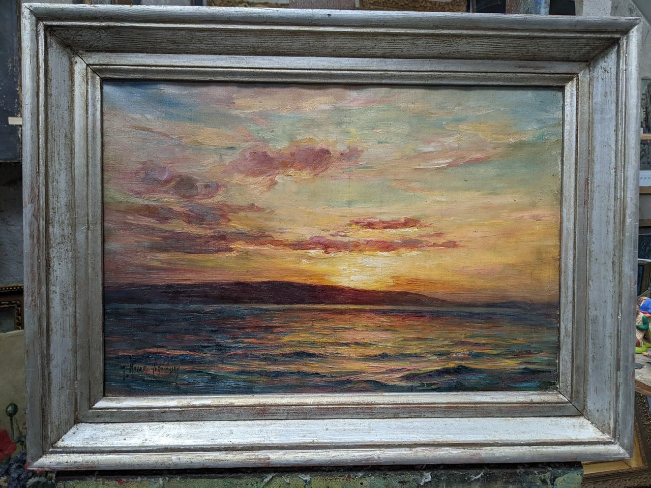 Georges Ricard-Cordingley (1873-1939) coucher de soleil mer Méditerran –  Orange Bakelite