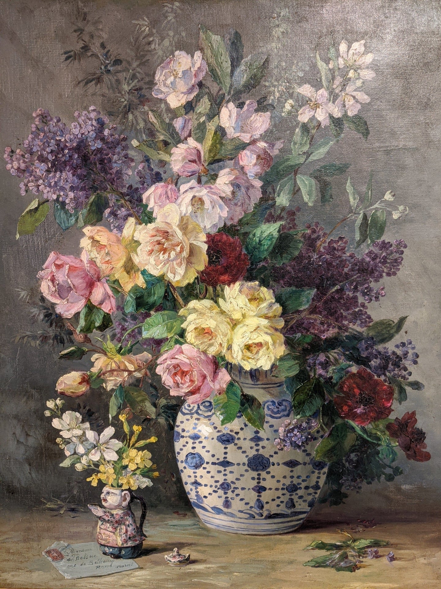 Alfred DELSUC (1859-?) Nature morte au bouquet de roses XIXe