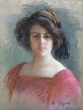 Charger l&#39;image dans la galerie, Ecole française fin XIXe portrait jeune femme en rouge
