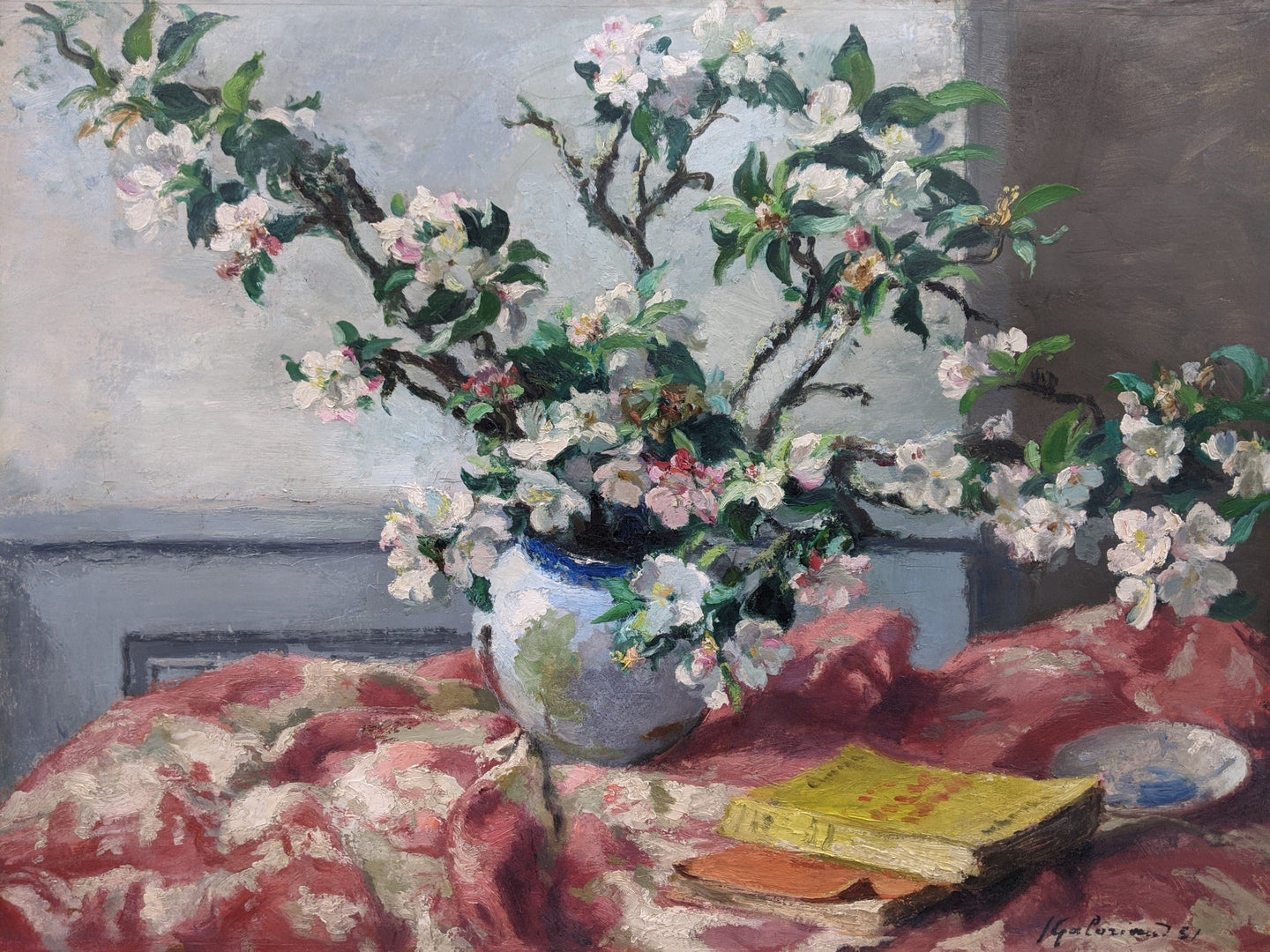 Ecole française Josué GABORIAUD (1883-1955) nature morte aux branches de cerisier 1951